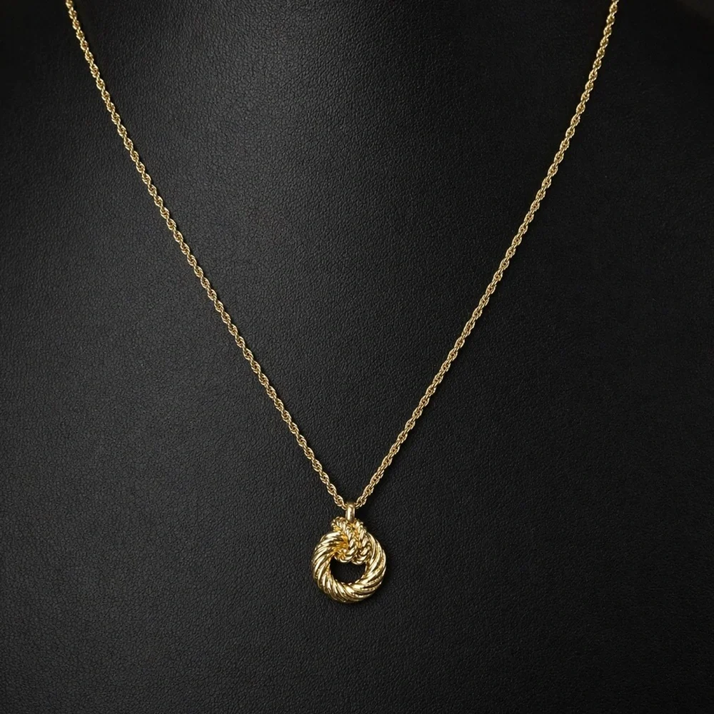 DIOR Twisted Rope Knot Pendant On A Polished Yellow Gold Plated Necklace 18” - Picture 16 of 16